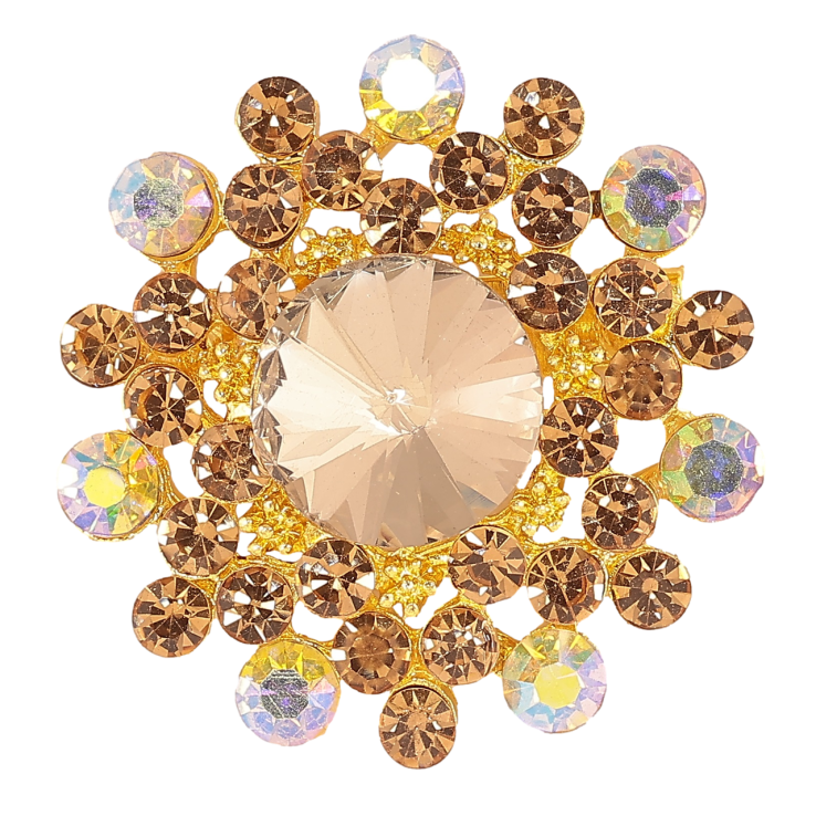 Брошка «Квітка з золотистими стразами» фото №2