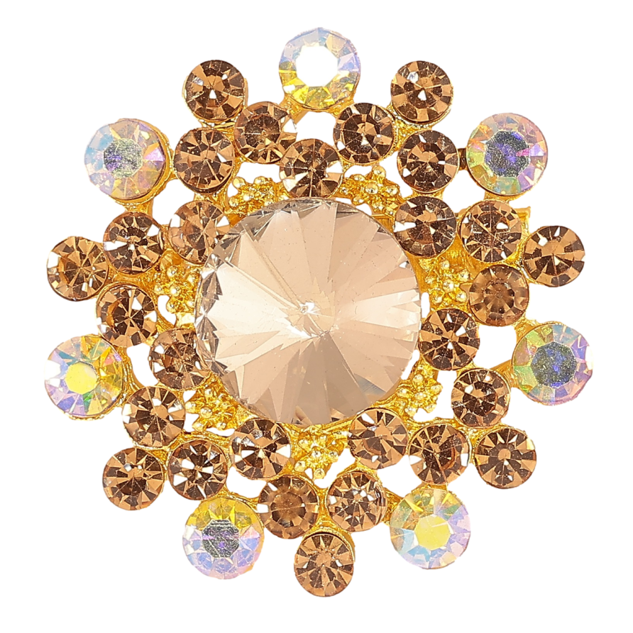 Брошка «Квітка з золотистими стразами» фото №1