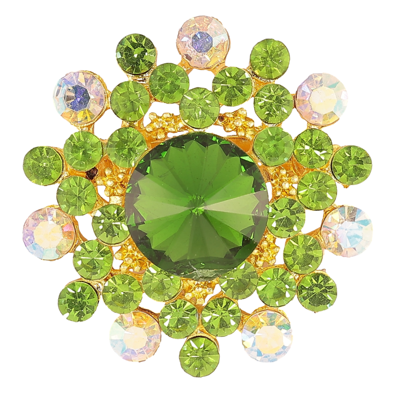 Брошка «Квітка з зеленими стразами» фото №1