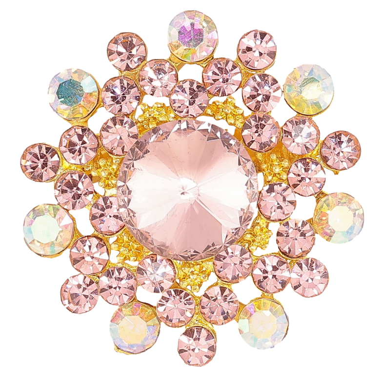 Брошь Цветок с розовыми стразами фото №3