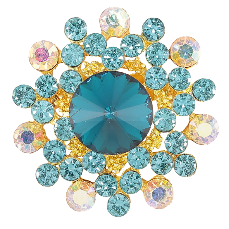 Брошка «Квітка з бірюзовими стразами» фото №4