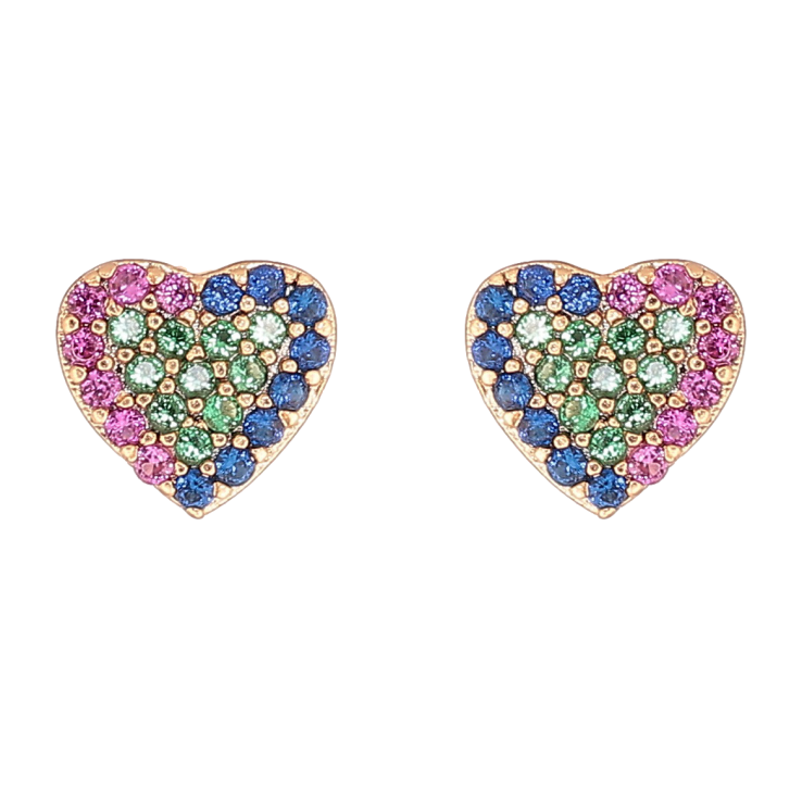 Сережки Xuping Позолота 18K пусети «Сердечка з різнокольорових кристалів» фото №9