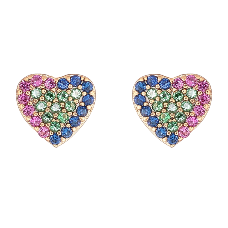 Сережки Xuping Позолота 18K пусети «Сердечка з різнокольорових кристалів» фото №1