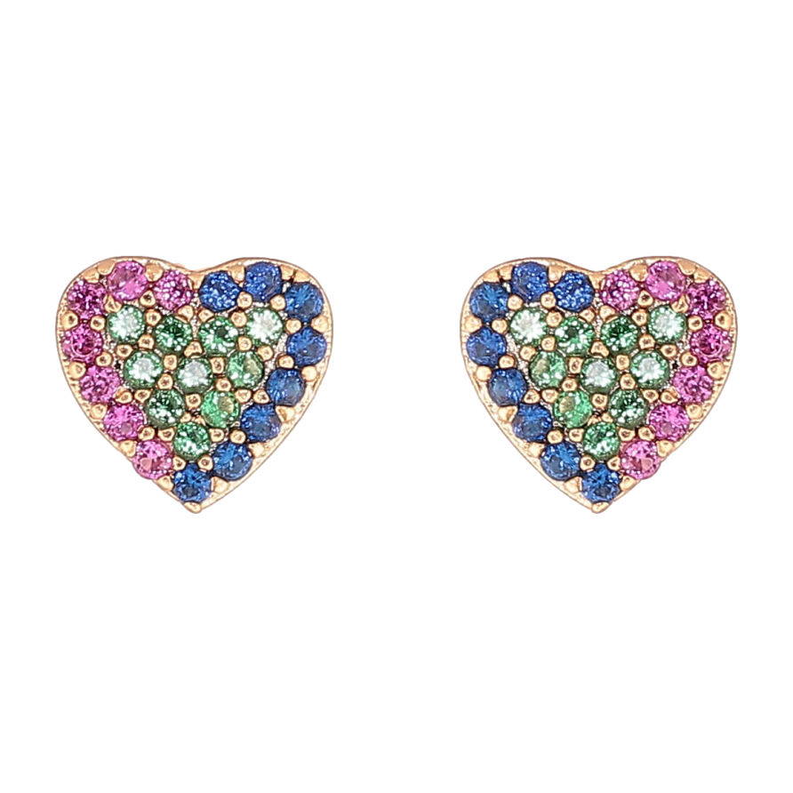 Сережки Xuping Позолота 18K пусети «Сердечка з різнокольорових кристалів» фото №1