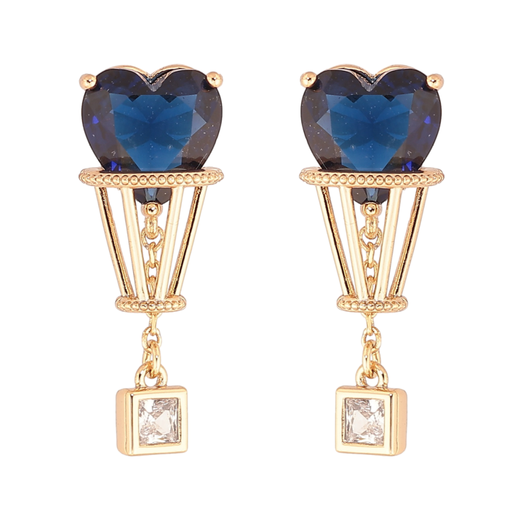 Серьги Xuping Позолота 18K пусеты Декоративные подвески с синими кристальными сердечками фото №24