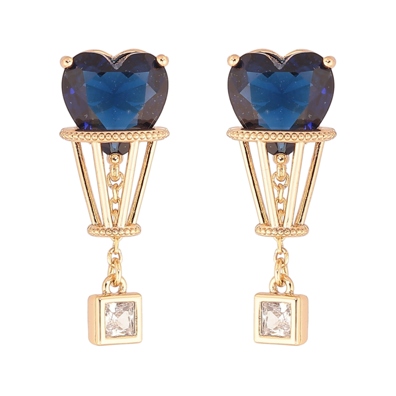 Сережки Xuping Позолота 18K пусети «Декоративні підвіски з синіми кришталевими сердечками» фото №5