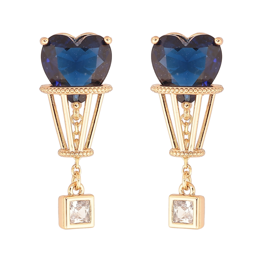 Серьги Xuping Позолота 18K пусеты Декоративные подвески с синими кристальными сердечками фото №1