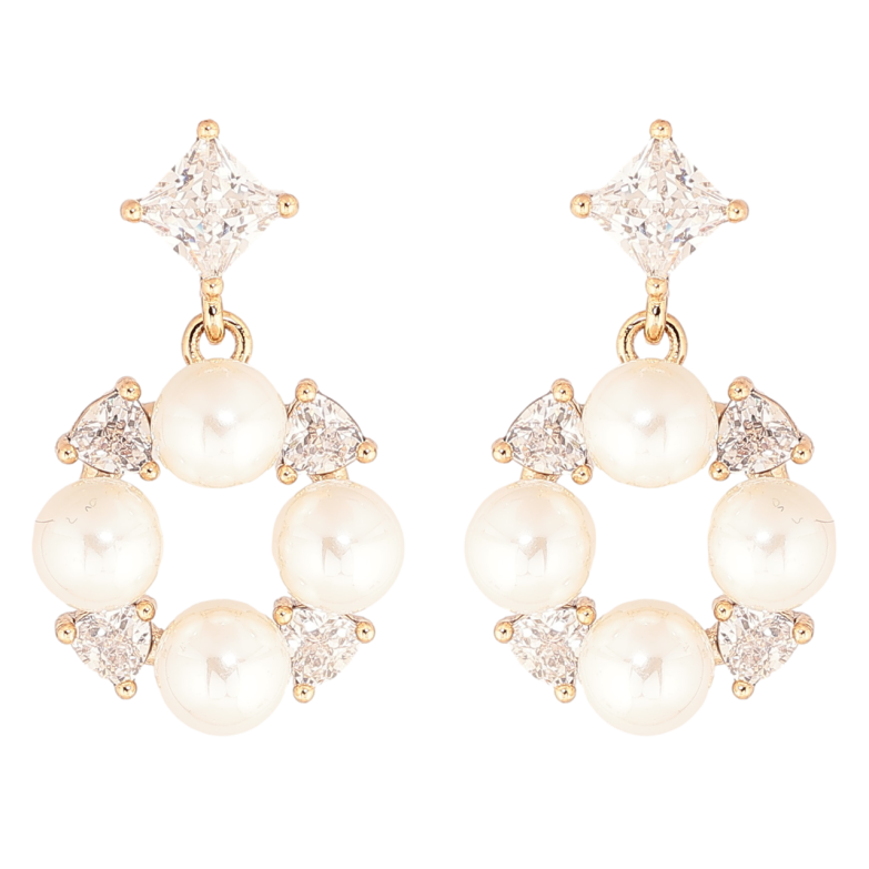 Сережки Xuping Позолота 18K пусети «Перлинно-кришталеві підвіски» фото №1