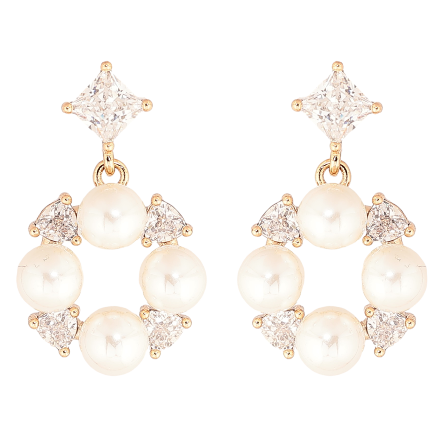 Серьги Xuping Позолота 18K пусеты Жемчужно-кристальные подвески фото №1
