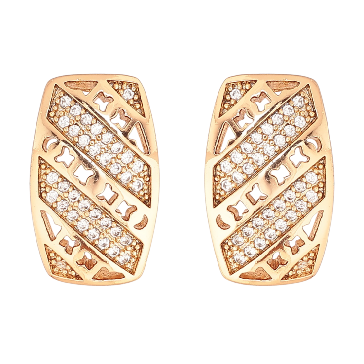 Сережки Xuping Позолота 18K пусети «Різьблений візерунок з інкрустацією кристалами» фото №12