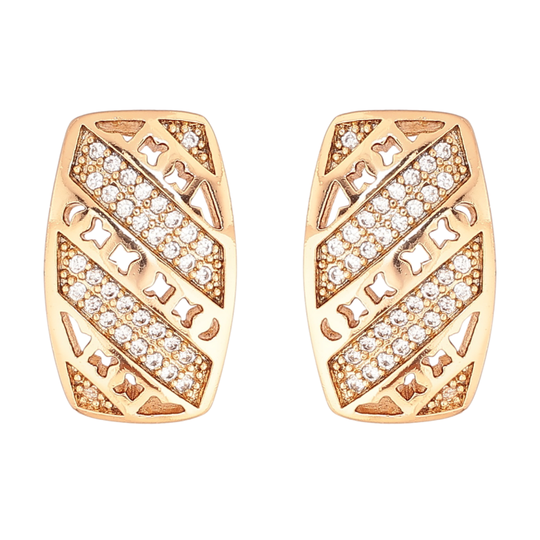 Сережки Xuping Позолота 18K пусети «Різьблений візерунок з інкрустацією кристалами» фото №1