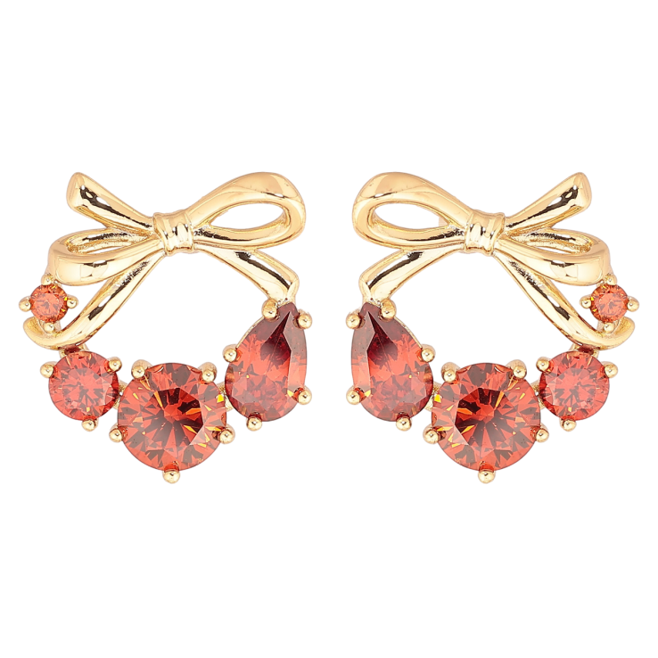 Сережки Xuping Позолота 18K пусети «Банти з червоними кристалами» фото №24