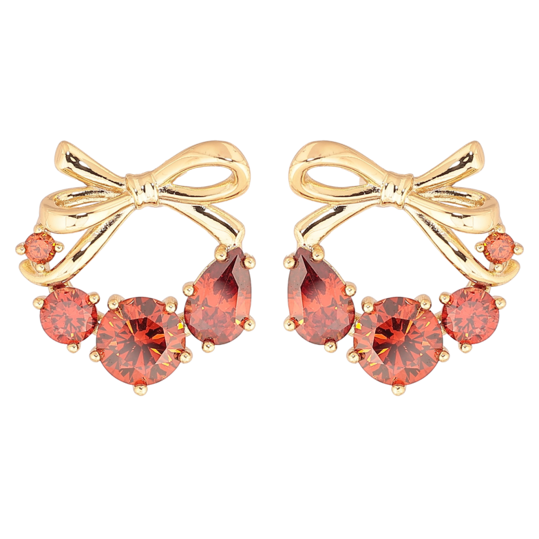 Серьги Xuping Позолота 18K пусеты Банты с красными кристаллами фото №1