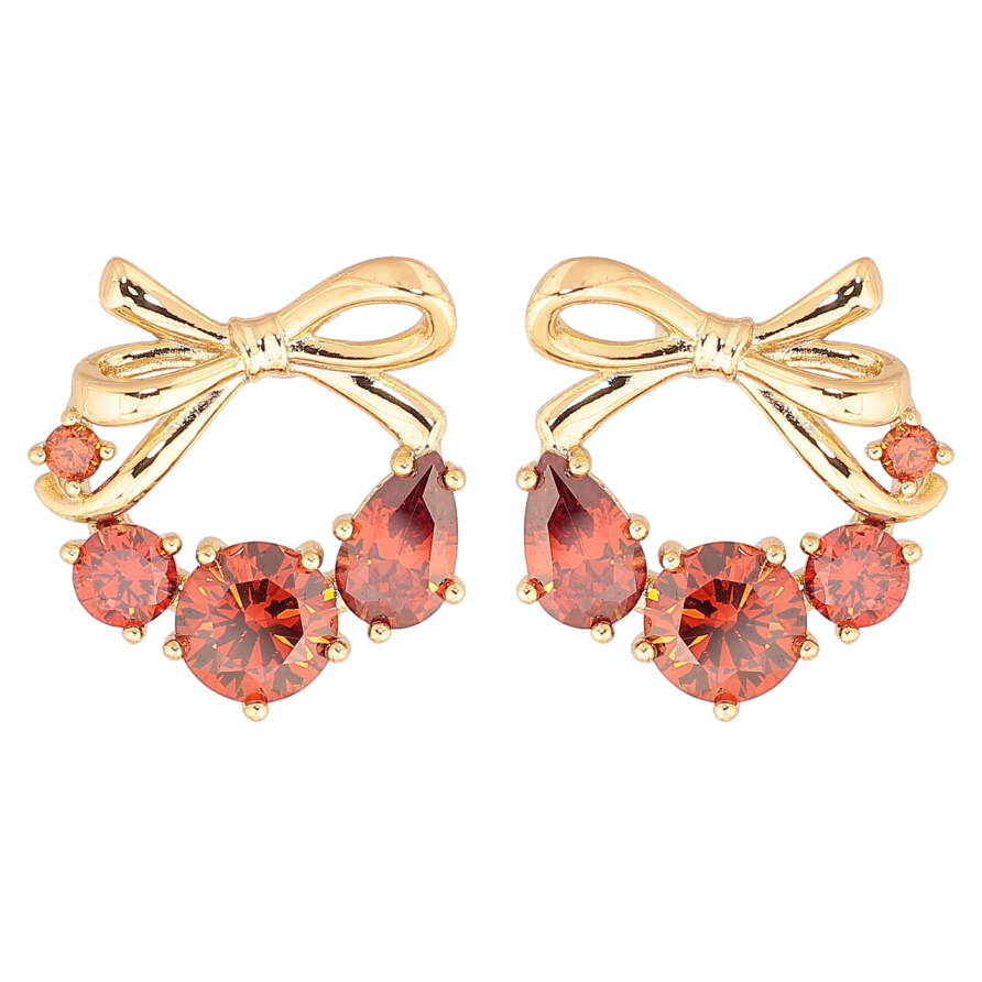 Сережки Xuping Позолота 18K пусети «Банти з червоними кристалами» фото №1