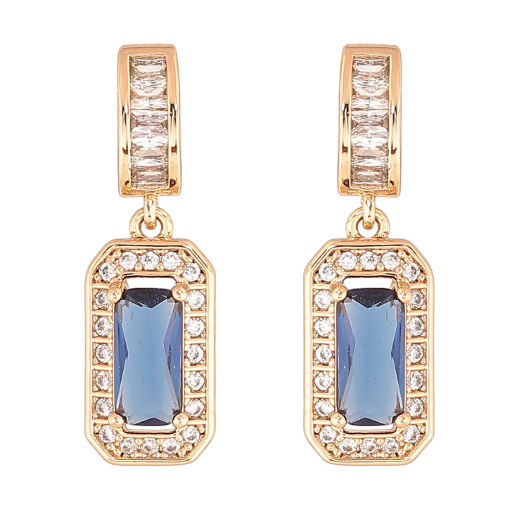 Сережки Xuping Позолота 18K пусети «Кришталеві підвіски з синім кристалом» фото №11