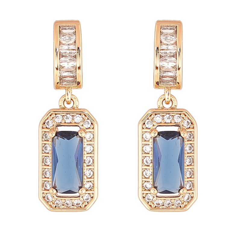 Серьги Xuping Позолота 18K пусеты Кристальные подвески с синим кристаллом фото №3
