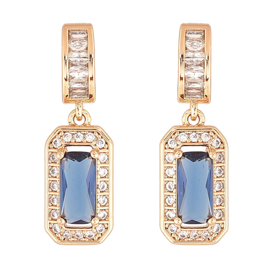 Сережки Xuping Позолота 18K пусети «Кришталеві підвіски з синім кристалом» фото №1