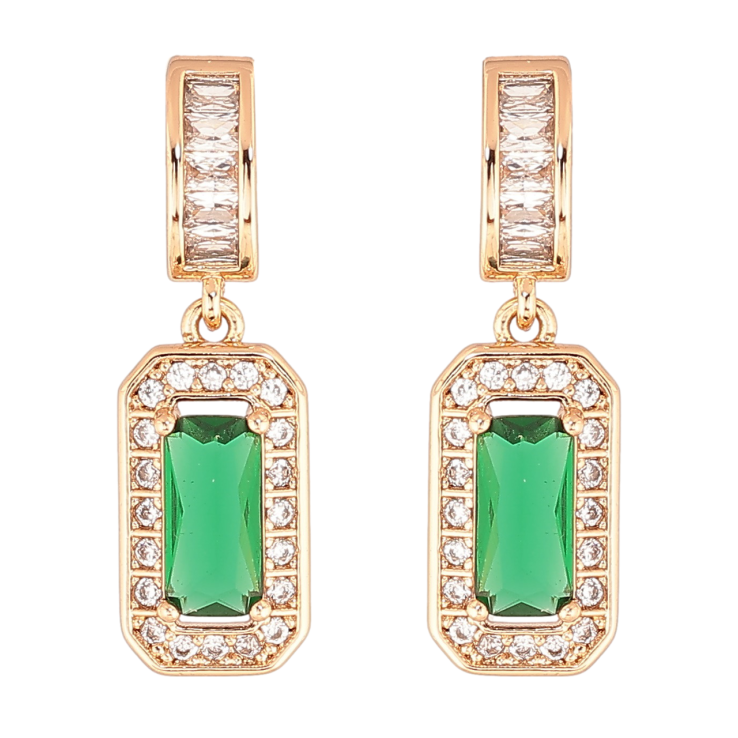 Сережки Xuping Позолота 18K пусети «Кришталеві підвіски з зеленим кристалом» фото №12