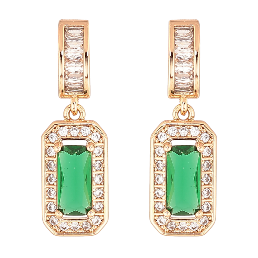 Сережки Xuping Позолота 18K пусети «Кришталеві підвіски з зеленим кристалом» фото №1