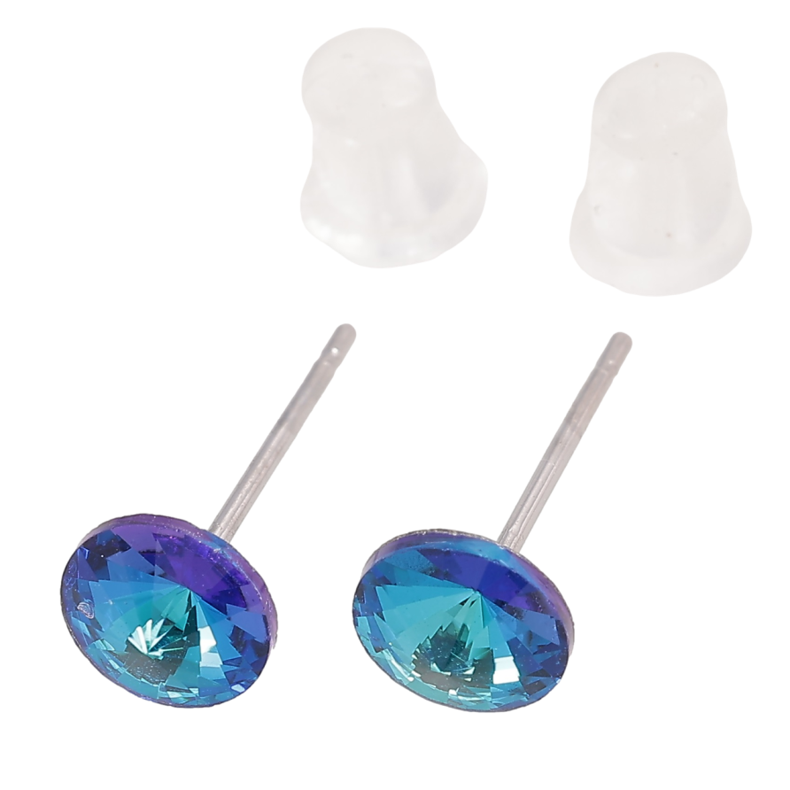 Сережки Xuping колір Родій з кристалами Swarovski пусети Кристали Bermuda Blue» ø 6мм фото №1