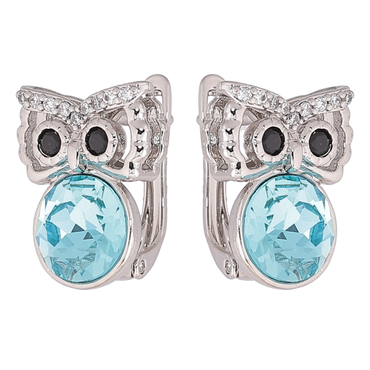 Сережки Xuping колір Родій з кристалами Swarovski англійський замок «Сови з кристалами Blue Zircon» фото №3