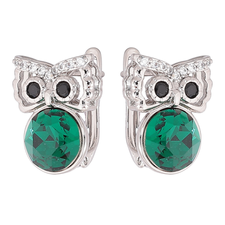 Сережки Xuping колір Родій з кристалами Swarovski англійський замок «Сови з кристалами Emerald» фото №17