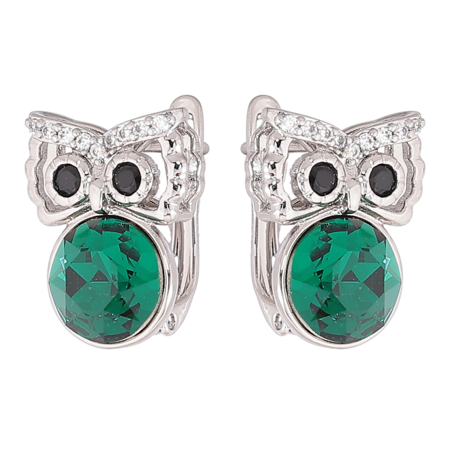 Сережки Xuping колір Родій з кристалами Swarovski англійський замок «Сови з кристалами Emerald» фото №1