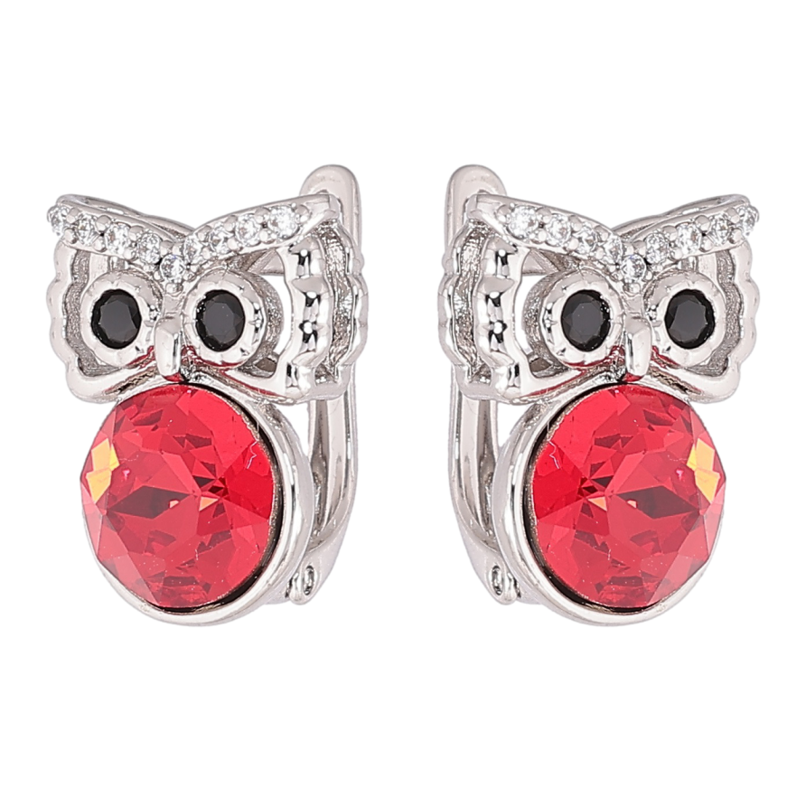 Сережки Xuping колір Родій з кристалами Swarovski англійський замок «Сови з кристалами Siam» фото №1