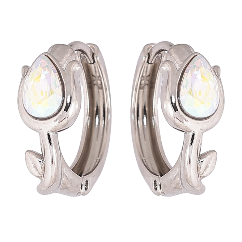 Сережки Xuping колір Родій з кристалами Swarovski колечка «Тюльпани з кристалами АВ» фото №1