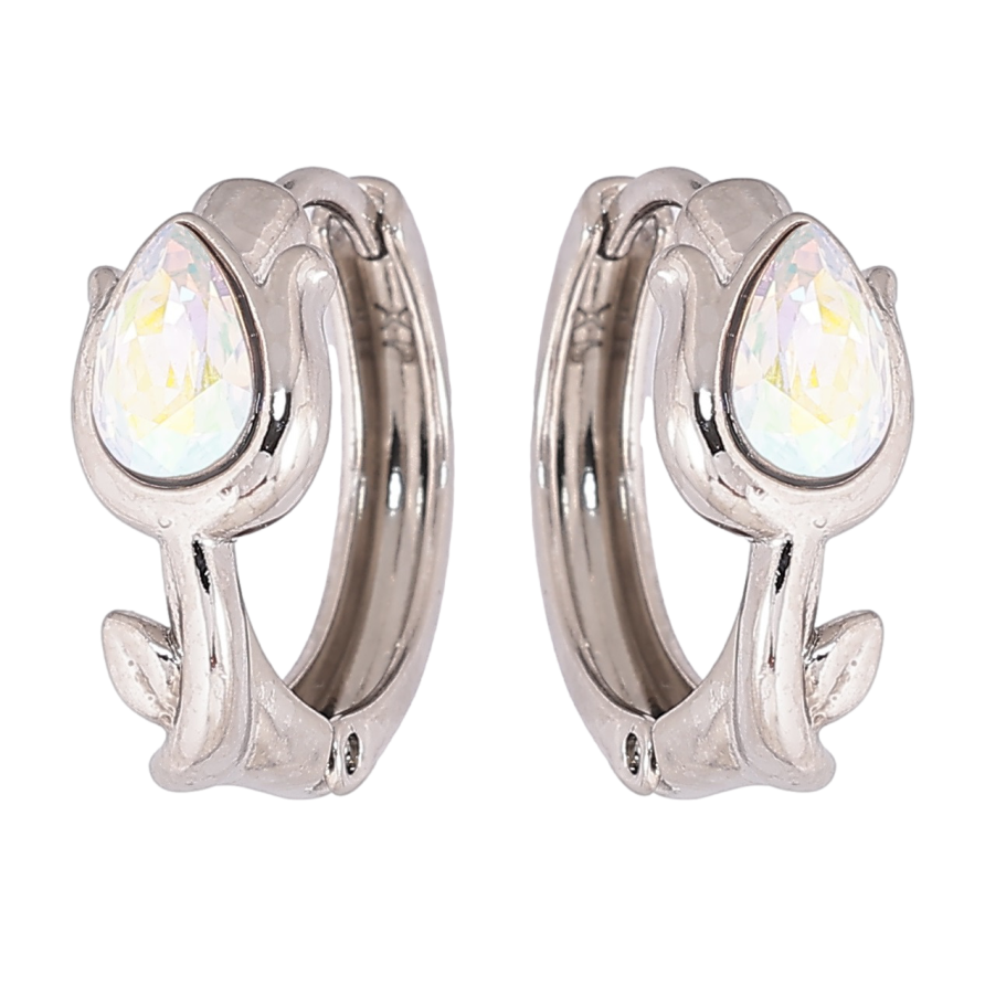 Сережки Xuping колір Родій з кристалами Swarovski колечка «Тюльпани з кристалами АВ» фото №1