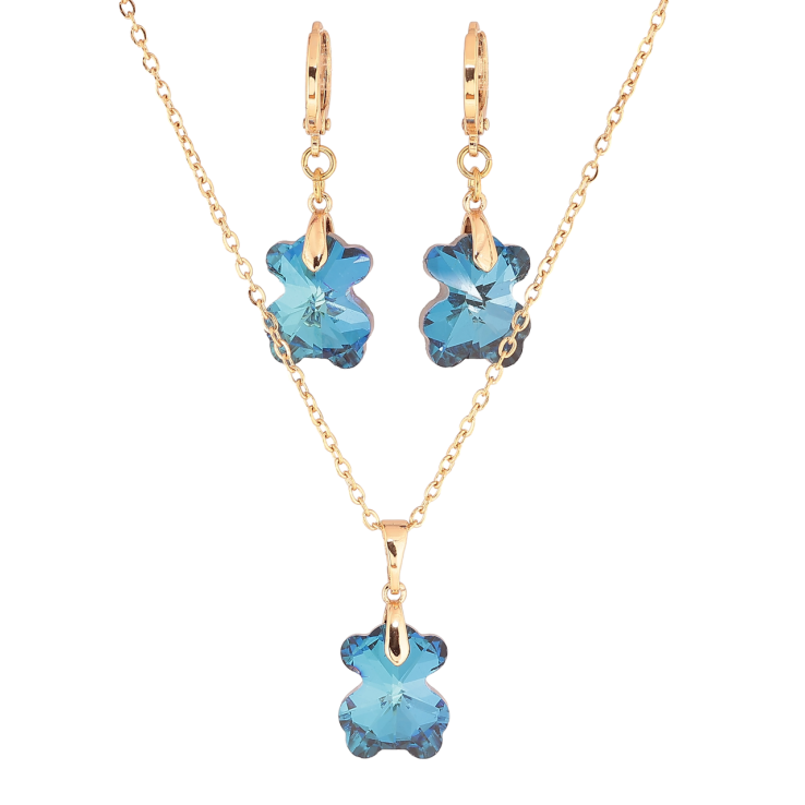 Набір Xuping колір 18K з кр-ми Swarovski Сережки Кулон на ланцюжку «Кришталеві ведмедики Capri Blue» дл. 40-45см х 2мм фото №13