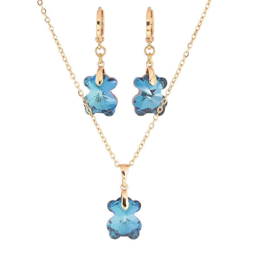 Набір Xuping колір 18K з кр-ми Swarovski Сережки Кулон на ланцюжку «Кришталеві ведмедики Capri Blue» дл. 40-45см х 2мм фото №1