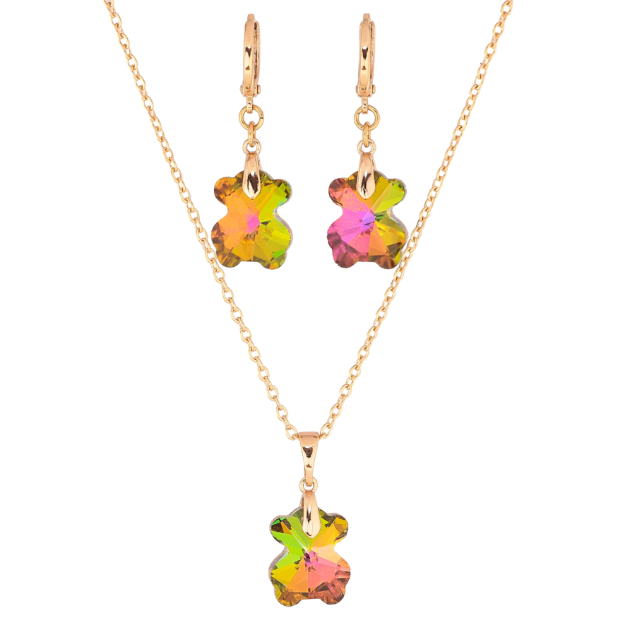 Набір Xuping колір 18K з кр-ми Swarovski Сережки Кулон на ланцюжку «Кришталеві ведмедики Vitrail Medium» дл. 40-45см х 2мм фото №1