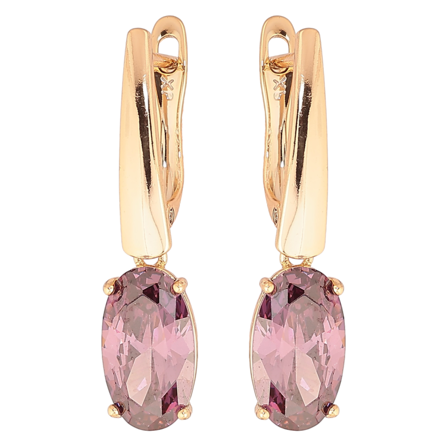 Серьги Xuping Позолота 18K английский замок Подвески с сиреневым кристаллом фото №1