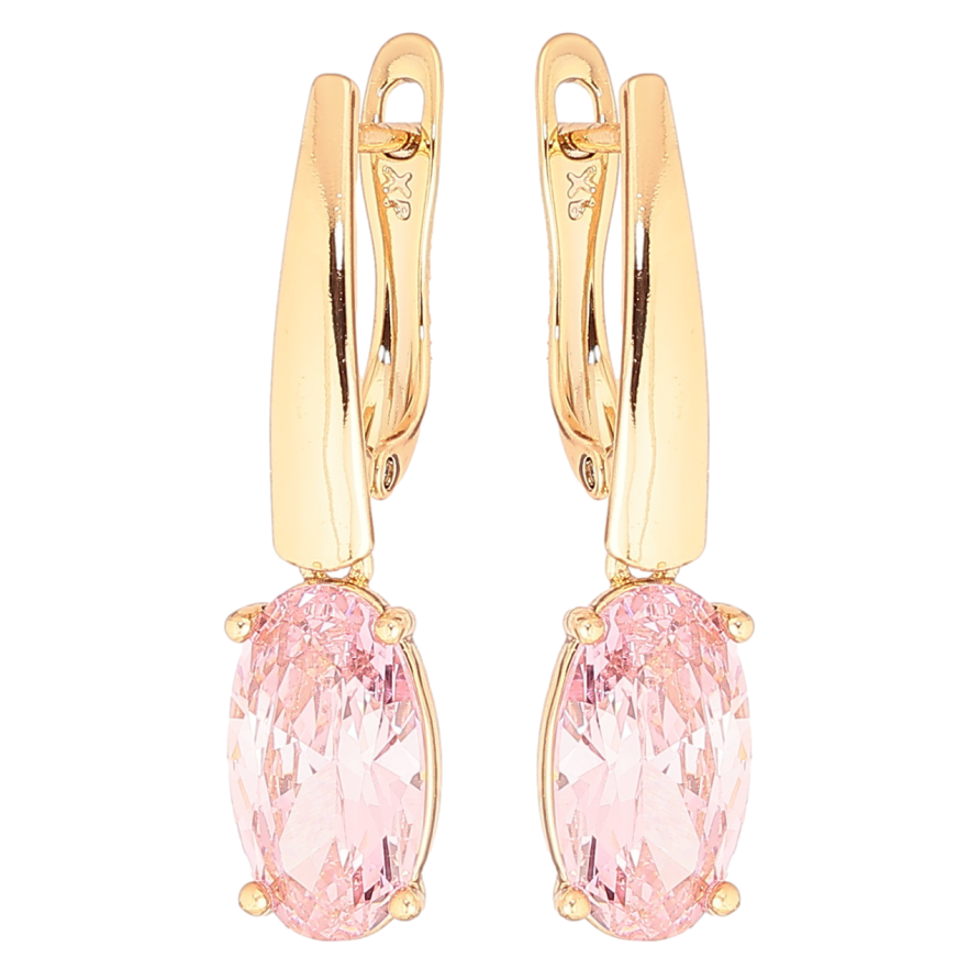 Сережки Xuping Позолота 18K англійський замок «Підвіски з рожевим кристалом» фото №1