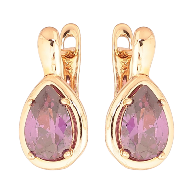 Серьги Xuping Позолота 18K английский замок Сиреневые кристальные капельки фото №16