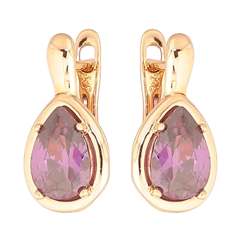Серьги Xuping Позолота 18K английский замок Сиреневые кристальные капельки фото №1