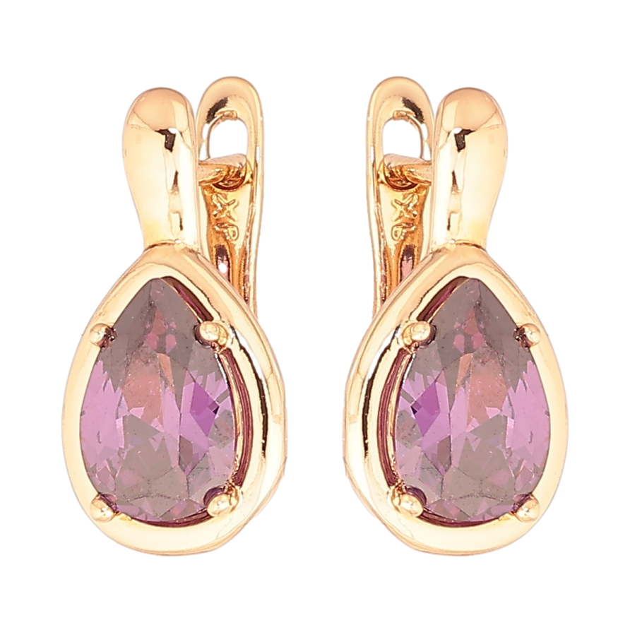 Серьги Xuping Позолота 18K английский замок Сиреневые кристальные капельки фото №1