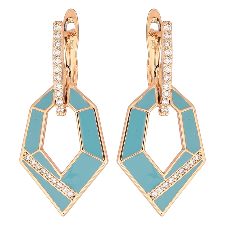 Серьги Xuping Позолота 18K английский замок Подвески с голубой эмалью и кристальными дорожками фото №16