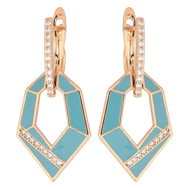 Сережки Xuping Позолота 18K англійський замок «Підвіски з блакитною емаллю і кришталевими доріжками» фото №1