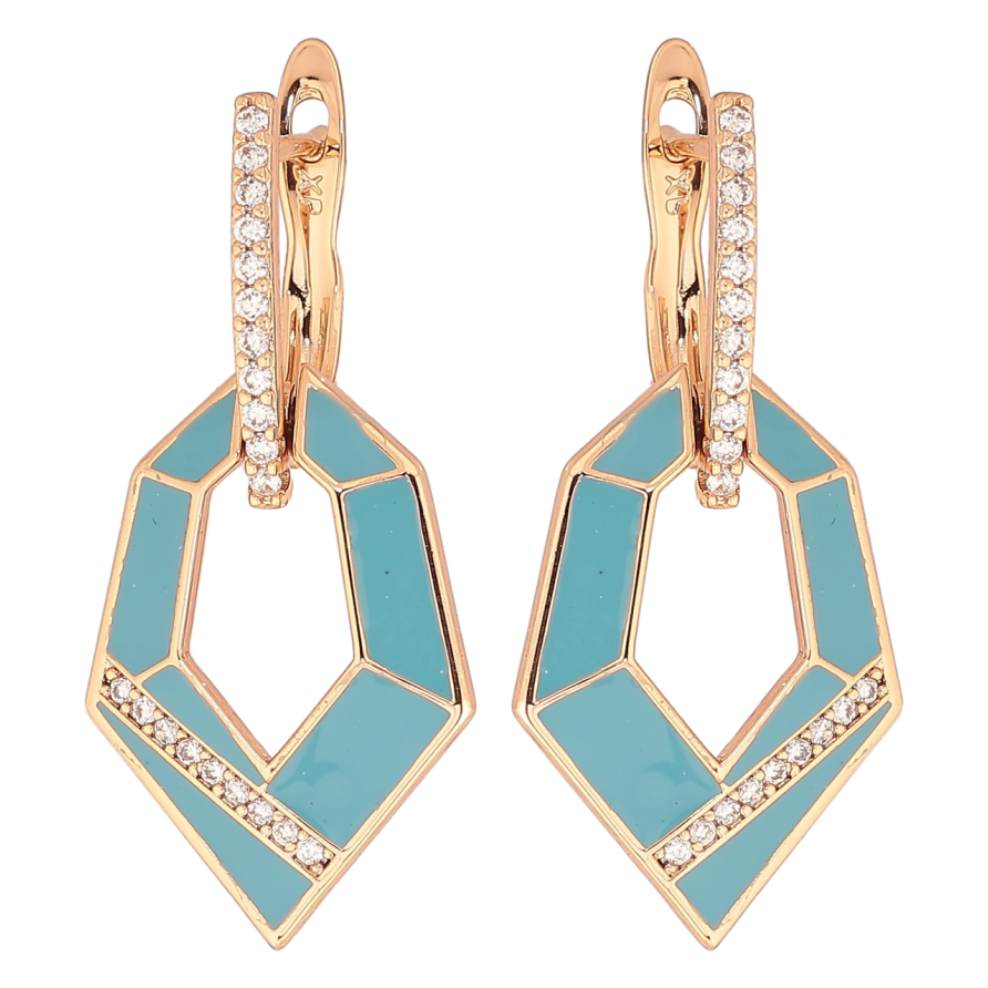 Сережки Xuping Позолота 18K англійський замок «Підвіски з блакитною емаллю і кришталевими доріжками» фото №1