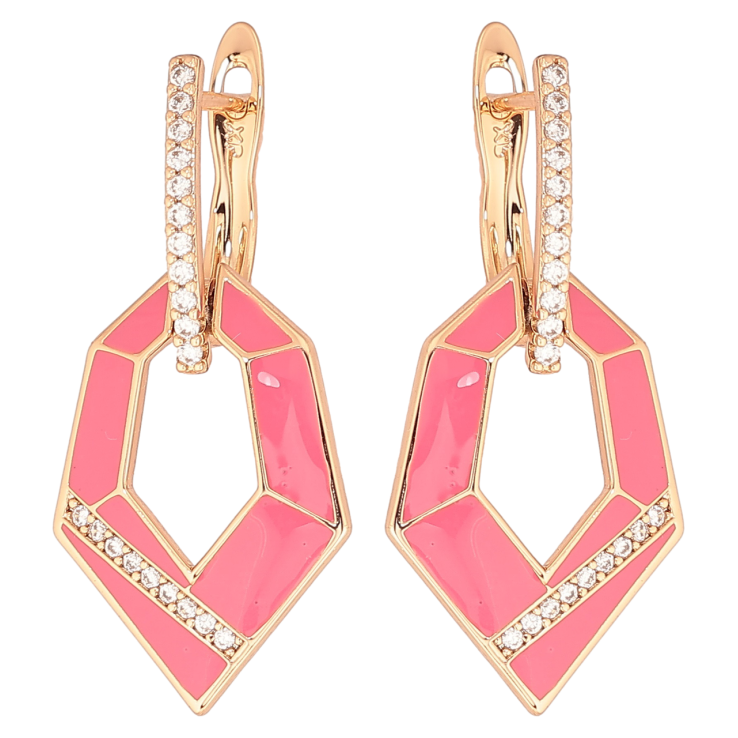 Серьги Xuping Позолота 18K английский замок Подвески с розовой эмалью и кристальными дорожками фото №22