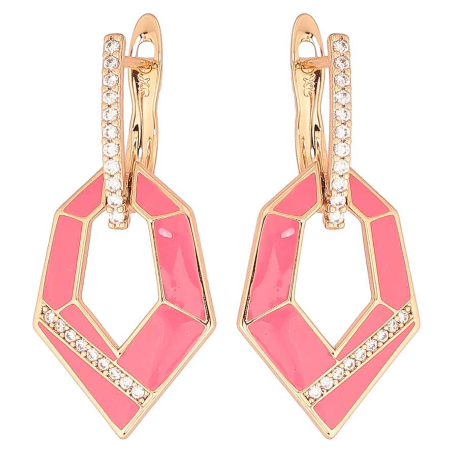 Серьги Xuping Позолота 18K английский замок Подвески с розовой эмалью и кристальными дорожками фото №1