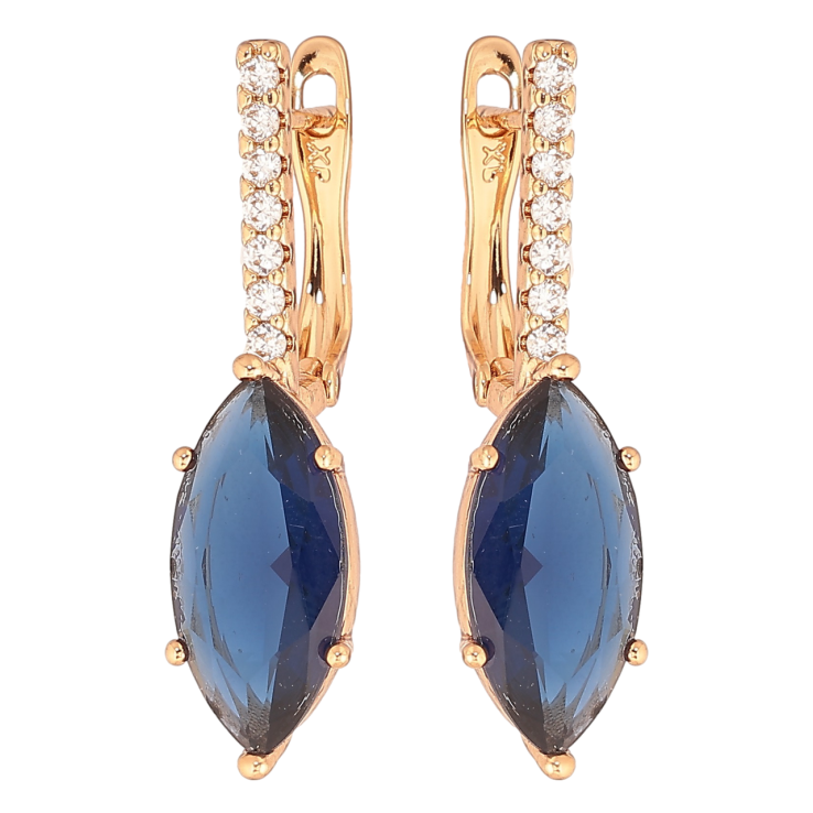 Серьги Xuping Позолота 18K английский замок Синий кристалл на дорожке кристаллов фото №11