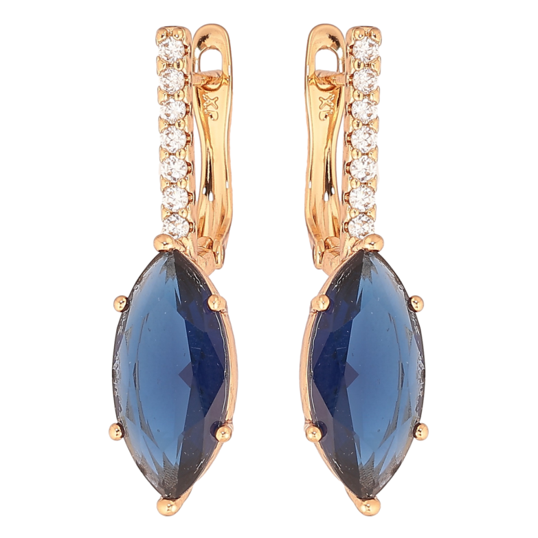 Серьги Xuping Позолота 18K английский замок Синий кристалл на дорожке кристаллов фото №1