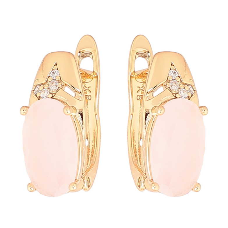 Сережки Xuping Позолота 18K англійський замок «Візерунок з рожевим кристалом» фото №7