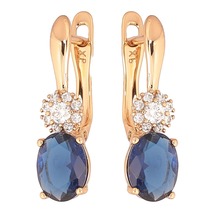 Серьги Xuping Позолота 18K английский замок Синий кристалл с кристальным цветочком фото №16