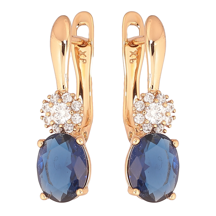 Серьги Xuping Позолота 18K английский замок Синий кристалл с кристальным цветочком фото №1