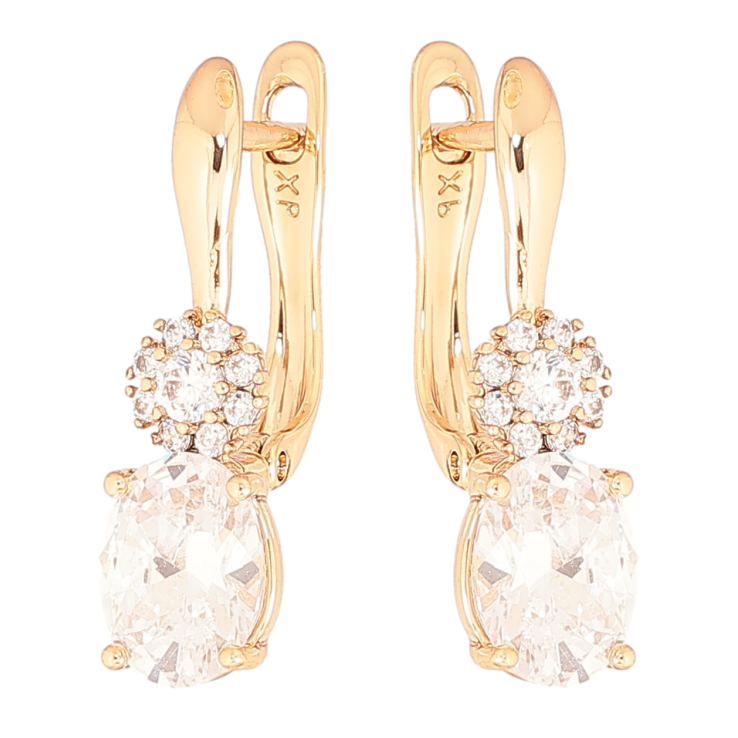 Серьги Xuping Позолота 18K английский замок Граненный кристалл с кристальным цветочком фото №2