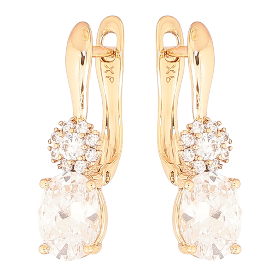 Серьги Xuping Позолота 18K английский замок Граненный кристалл с кристальным цветочком фото №1